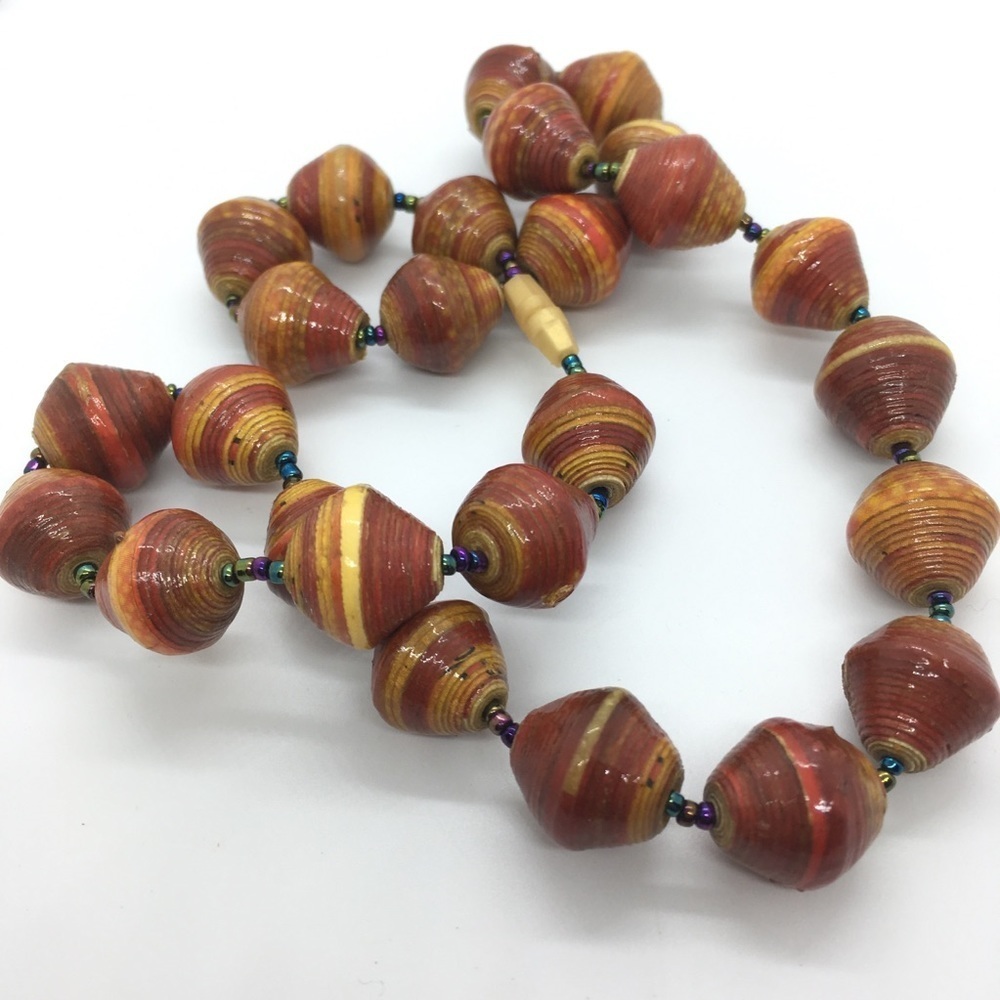Artisan Boho Handcrafted Paper Beads Kitchy Necklace